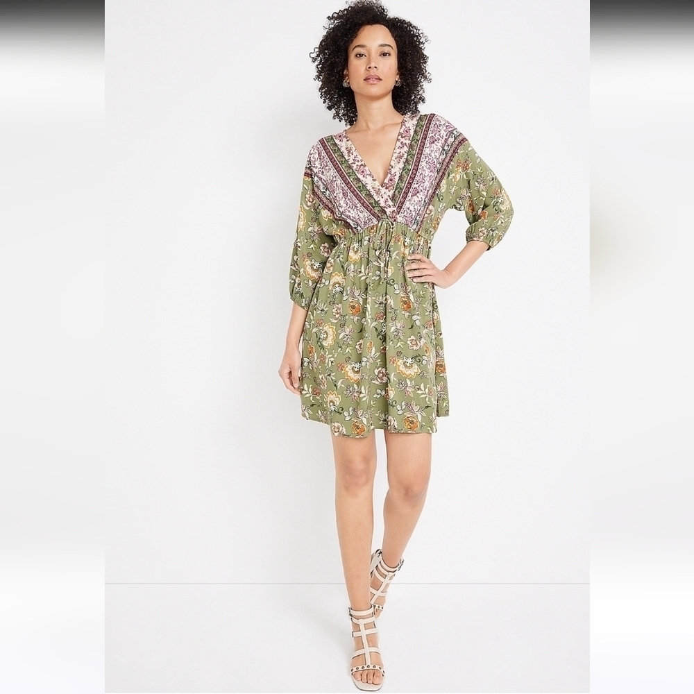 Eyeshadow Maurices Green Floral Dolman Sleeve Mini Dress SIze XL NWT